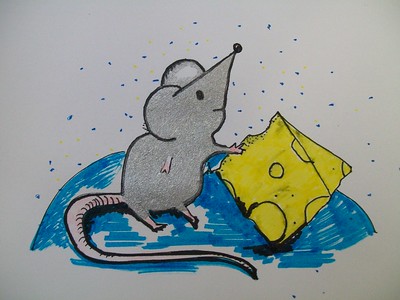 drawing of mouse with cheese